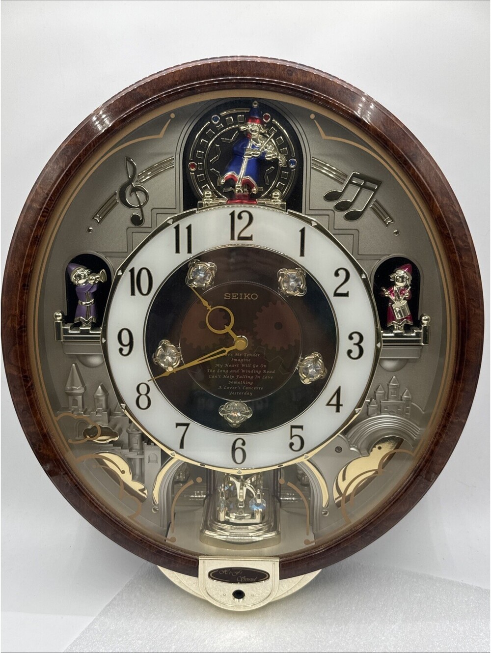 Seiko Melodies in Motion Musical Wall Clock 8 Songs Swarovski Crystals Beatles